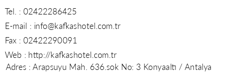 Kafkas Hotel Antalya telefon numaralar, faks, e-mail, posta adresi ve iletiim bilgileri
